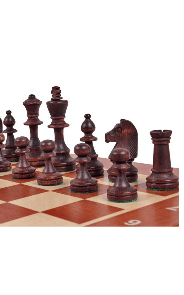 Szachy Turniejowe (42x42cm) intarsjowane - zestaw rzeźbionych szachów drewnianych