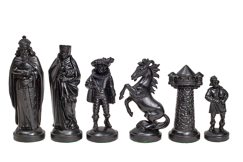 Figury szachowe stylizowane na Średniowiecze, kremowo-czarne (król 98 mm)