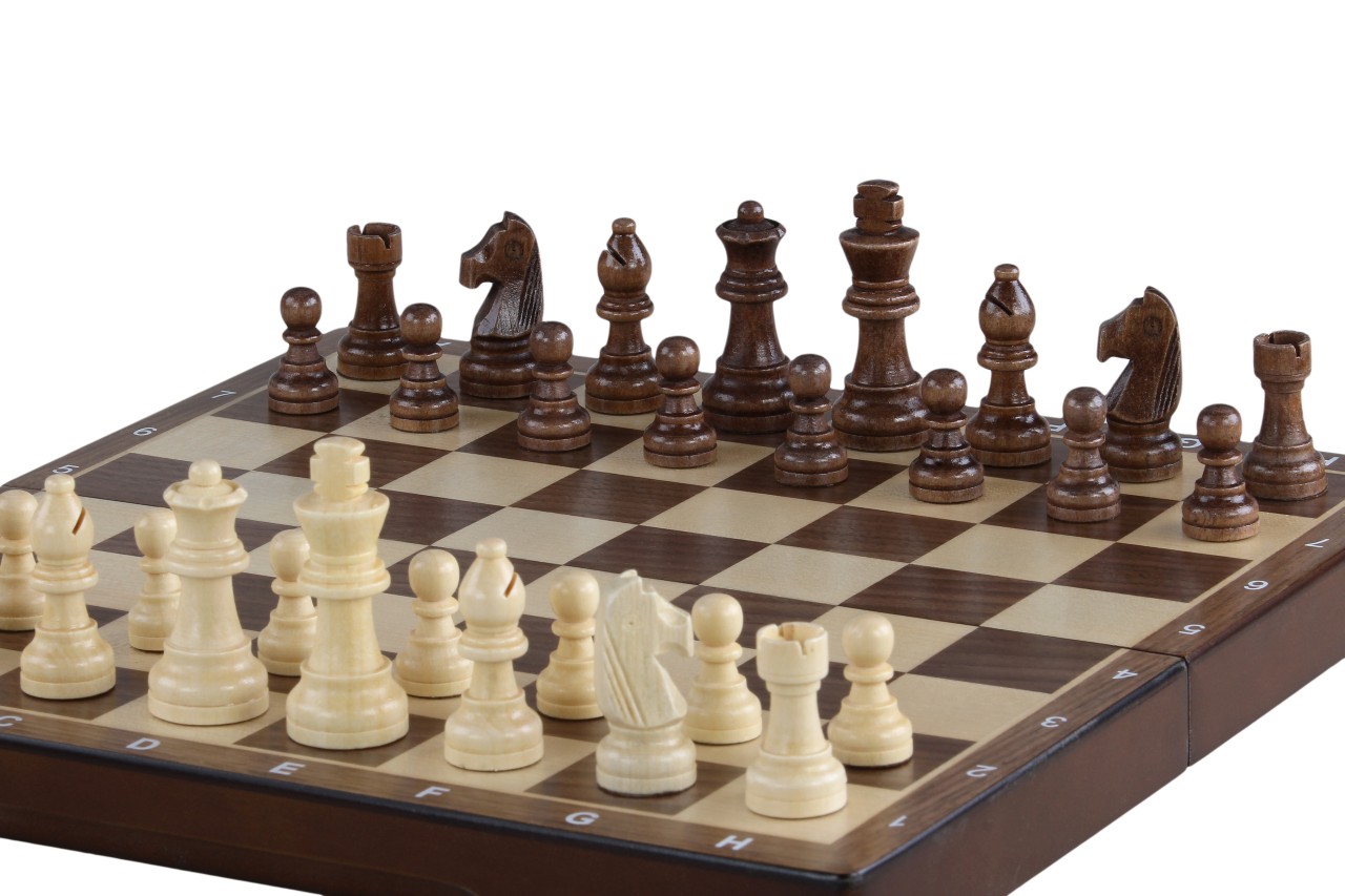 Szachy magnetyczne drewniane 31 cm (orzech/klon) intarsjowane