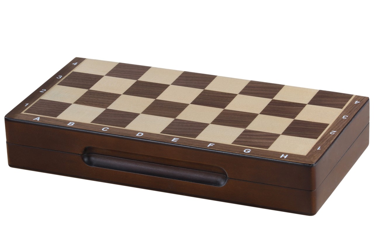 Szachy magnetyczne drewniane 31 cm (orzech/klon) intarsjowane