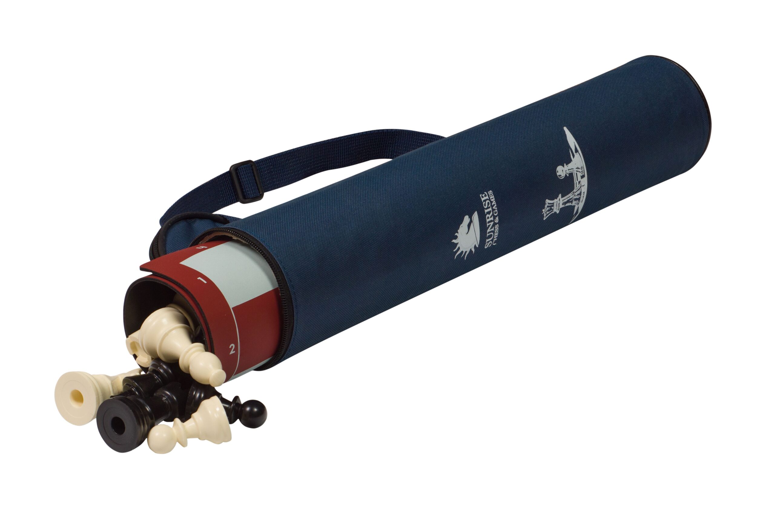 Podróżny zestaw szachowy - figury plastikowe TR03G (król 96 mm) + szachownica zwijana o polu 50 mm + torba