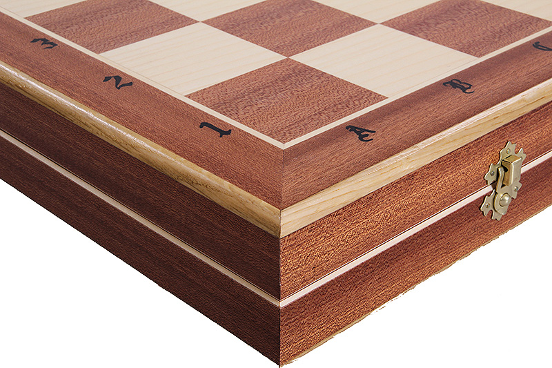 SZACHY ZAMKOWE DUŻE (58,5 x 59 cm) intarsja, wkładka