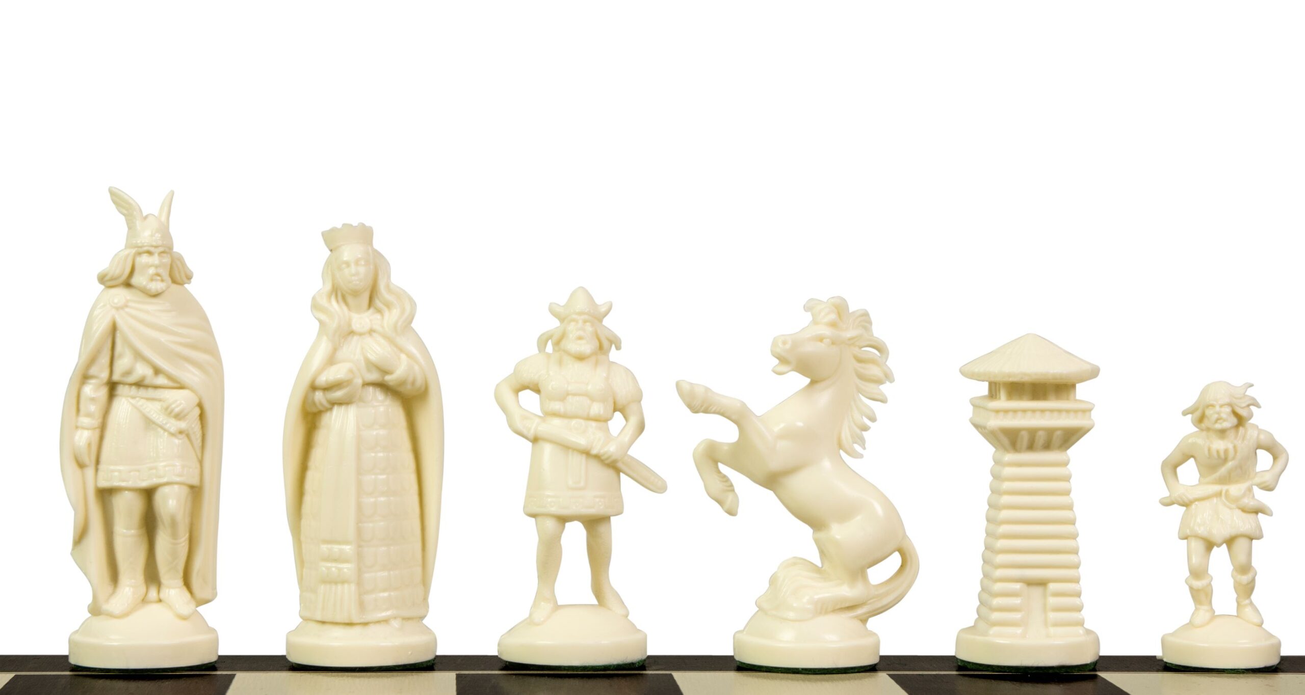 Figury szachowe stylizowane na Wikingów, kremowo-czarne (król 98 mm)