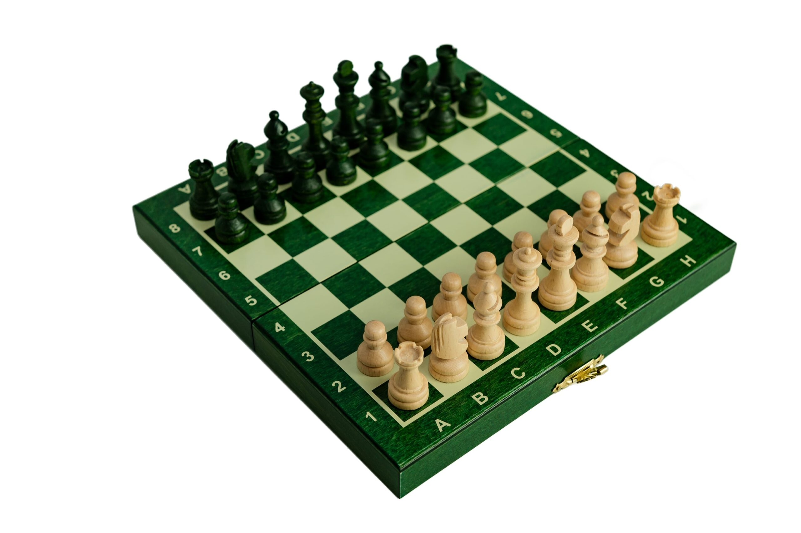 Szachy drewniane MAGNETYCZNE mini (20cm) – zielone
